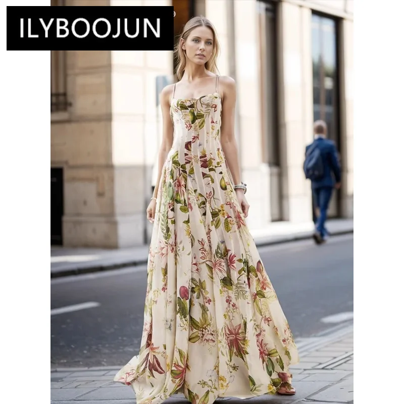 

ILYBOOJUN Colorblock Printing Slim Dress For Women Camisole High Waist Patcjwork Pleated Elegant Dresses Female Fashin New