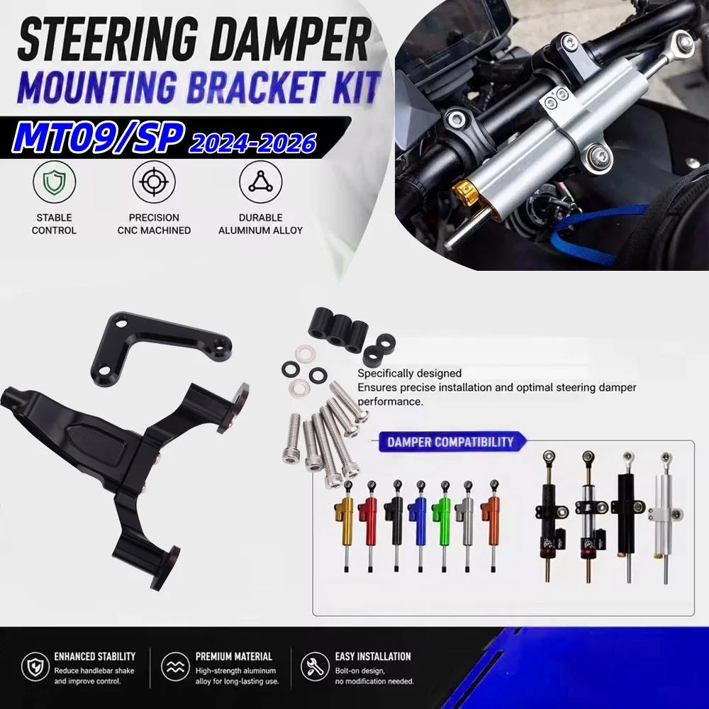 New Motorcycle Fiber Carbon Steering Stabilize Damper Mounting Bracket Kit For Yamaha MT09 MT 09 MT-09 SP MT 09 2024-2026
