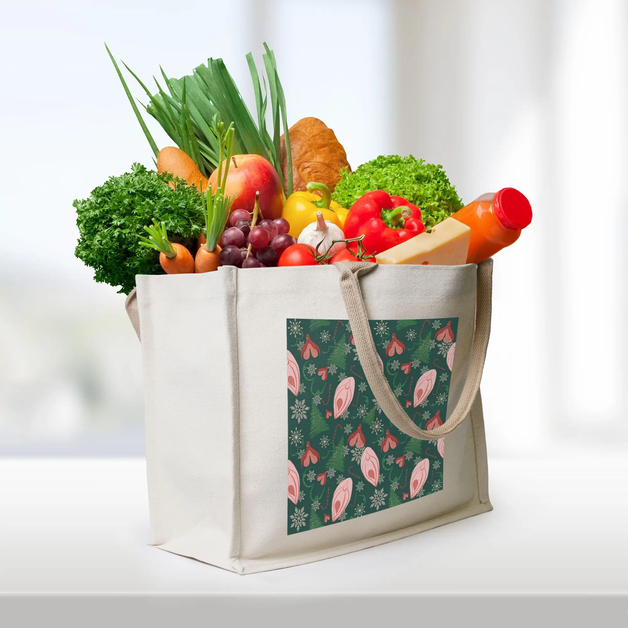 

Зеленые холщовые сумки с рождественским узором в виде вульвы, женская сумка-тоут, дорожная сумка через плечо