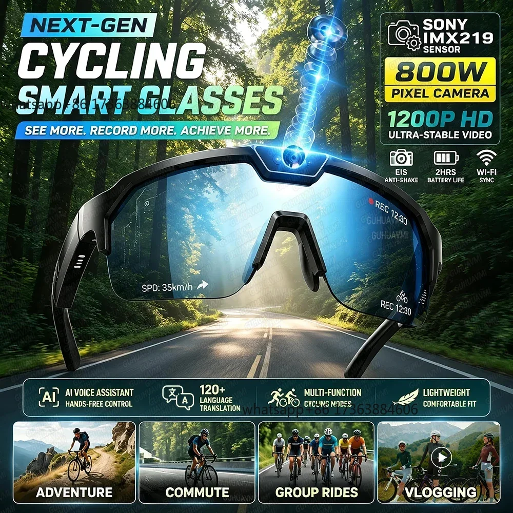 2026 New AI Smart Sports Glasses 800W Camera 1200P HD Anti-shake Cycling Video Shooting Artifact ChatGPT 32GB Windproof Goggles