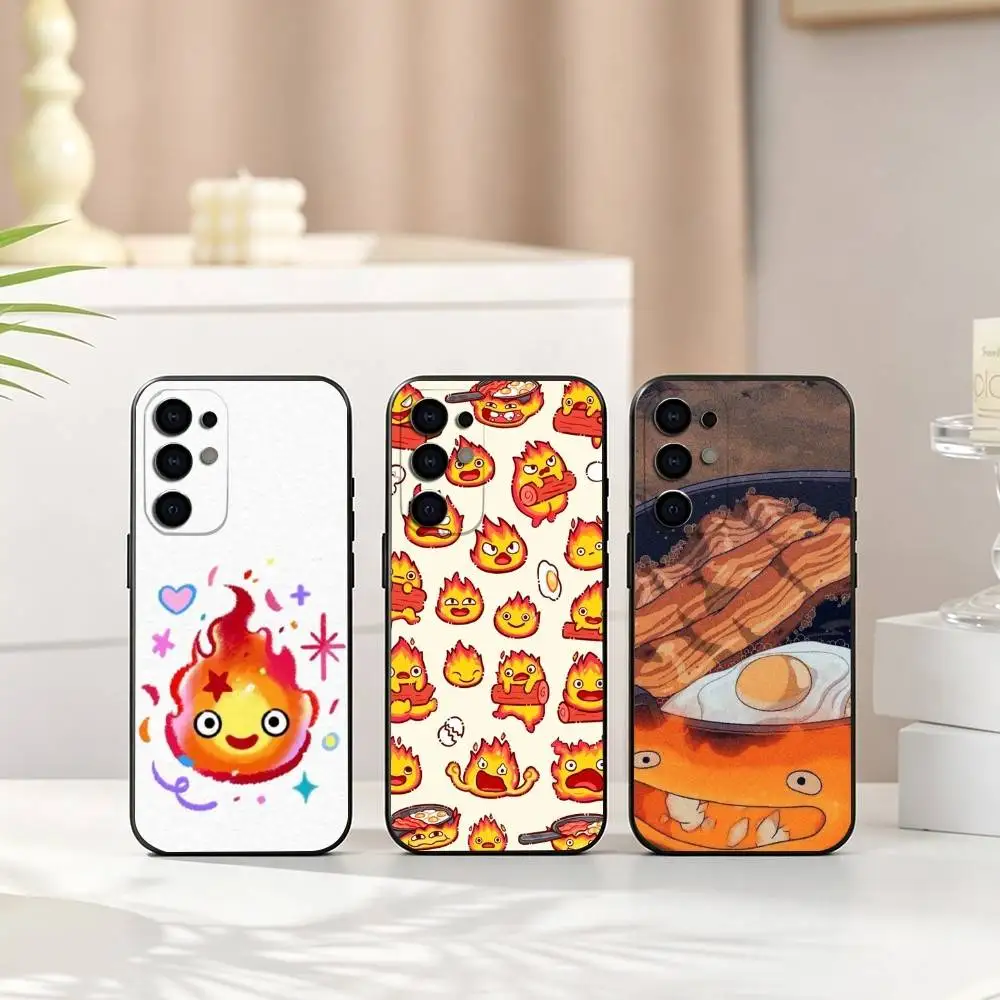 Howls Moving Castle Calcifer  Phone Case For Samsung S25,S24,S21,S22,S23,S30,Ultra,S20,Plus,Fe,Soft Silicone Black Cover
