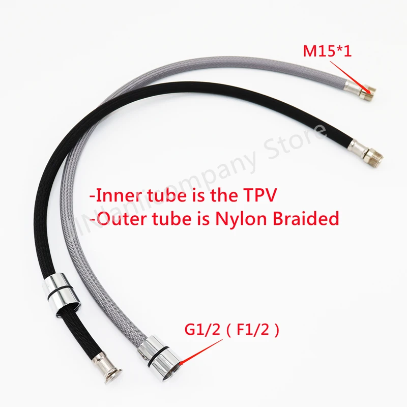 F1/2 M15*1 Replacement Faucet Hose Pull Out Hose Nylon Hose Tube Gray/Black Shower Kitchen Accessories 50/60/85/150/180/300cm view 3