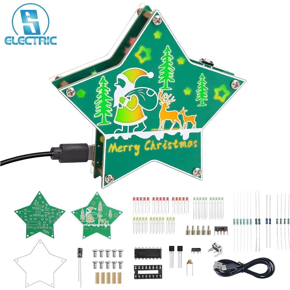 Christmas Star Lights Soldering Practice Kit With 4 Light Modes DIY Pentagram LED Light Electronics Kit for STEM Education