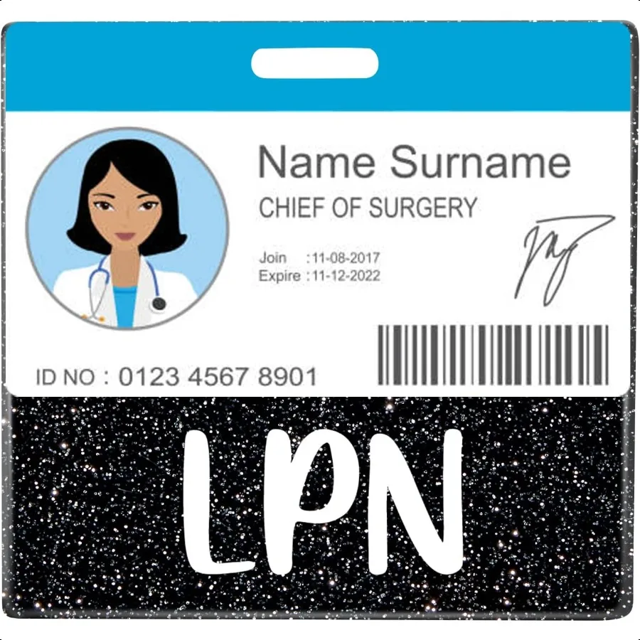 LPN شارة الأصدقاء بطاقة ممرضة التمريض الملحقات بريق الأسود شارة أفقية تحديد العلامات