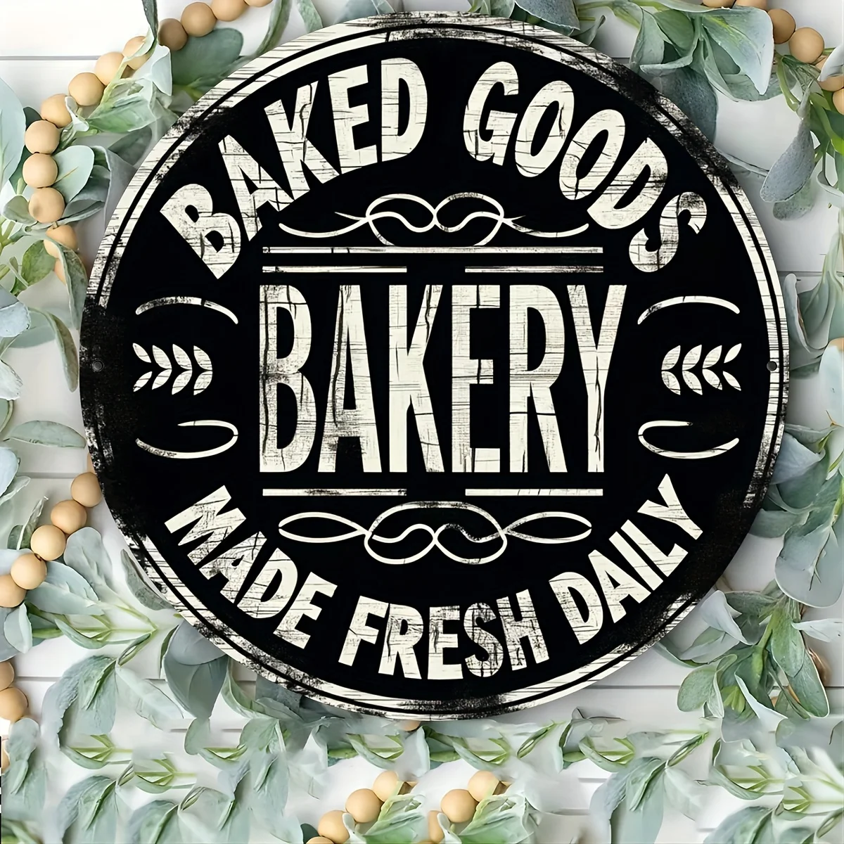 ديكور الغرفة قطعة واحدة من لافتة فنية جدارية معدنية من الألومنيوم على الطراز العتيق، "السلع المخبوزة المصنوعة منعشًا يوميًا"، تصميم متين وسهل التعليق #1