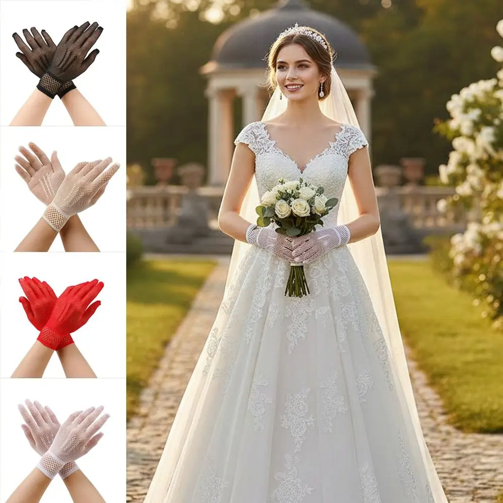 Fashion Lace Bridal Gloves Breathable Hollow-out Wedding Gloves Elegant Short Wrist Gloves For Party Prom Banquet