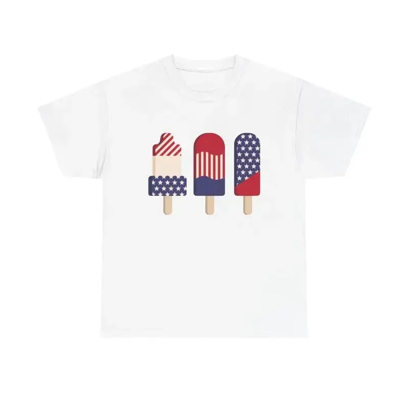 American Flag Ice Cream T Shirt Usa Summer Heavy Cotton