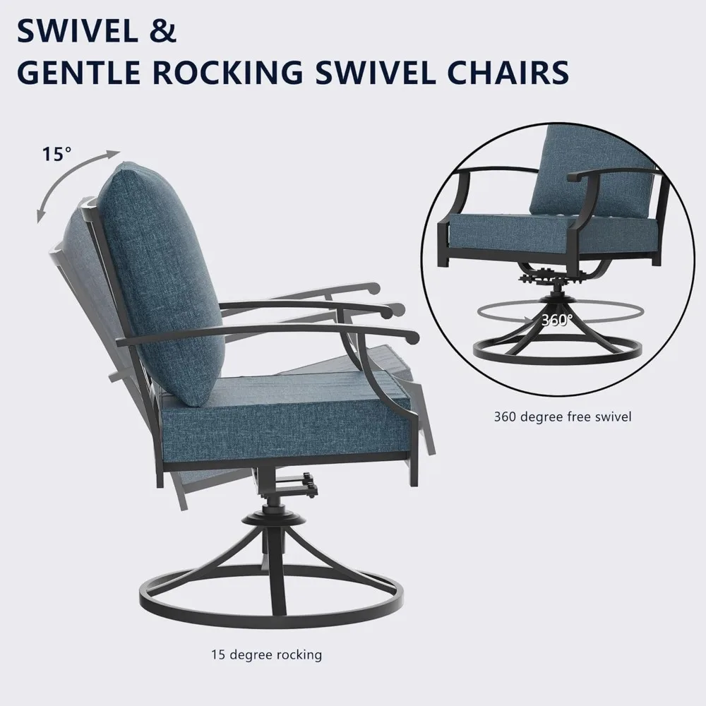 طقم طاولة طعام 10 قطع لـ 8 مع مظلة فناء كبيرة بطول 15 قدم (كحلي)، كراسي خلفية بنمط السياج، كراسي دوارة وطاولة حديدية طويلة