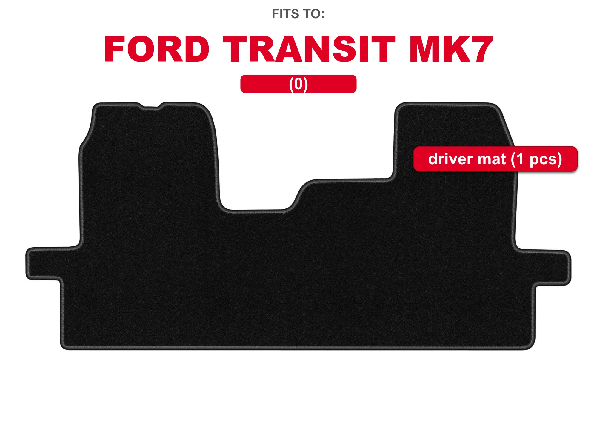 Zwarte velours bestuurdersvloermat voor: Ford Transit MK7 bus, 1-delige autovoetmat op maat gemaakt