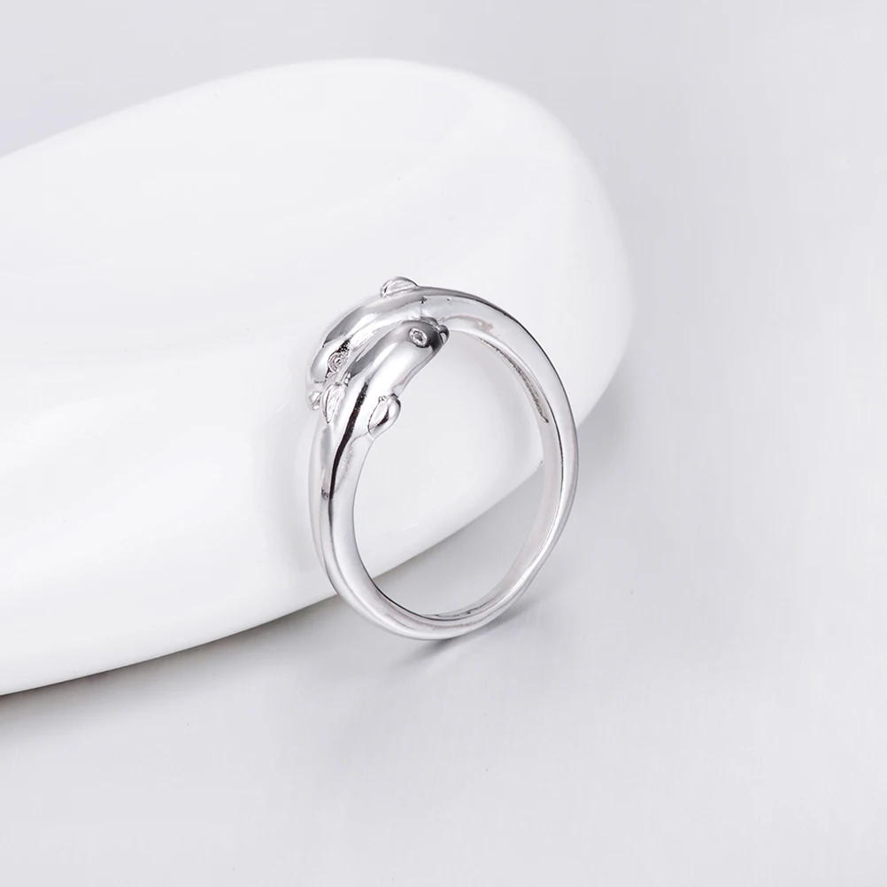 Adjustable Alloy Rings Ring Double Dolphin Ring Double Dolphin Design Party Adjustable Rings Wedding Silver Color