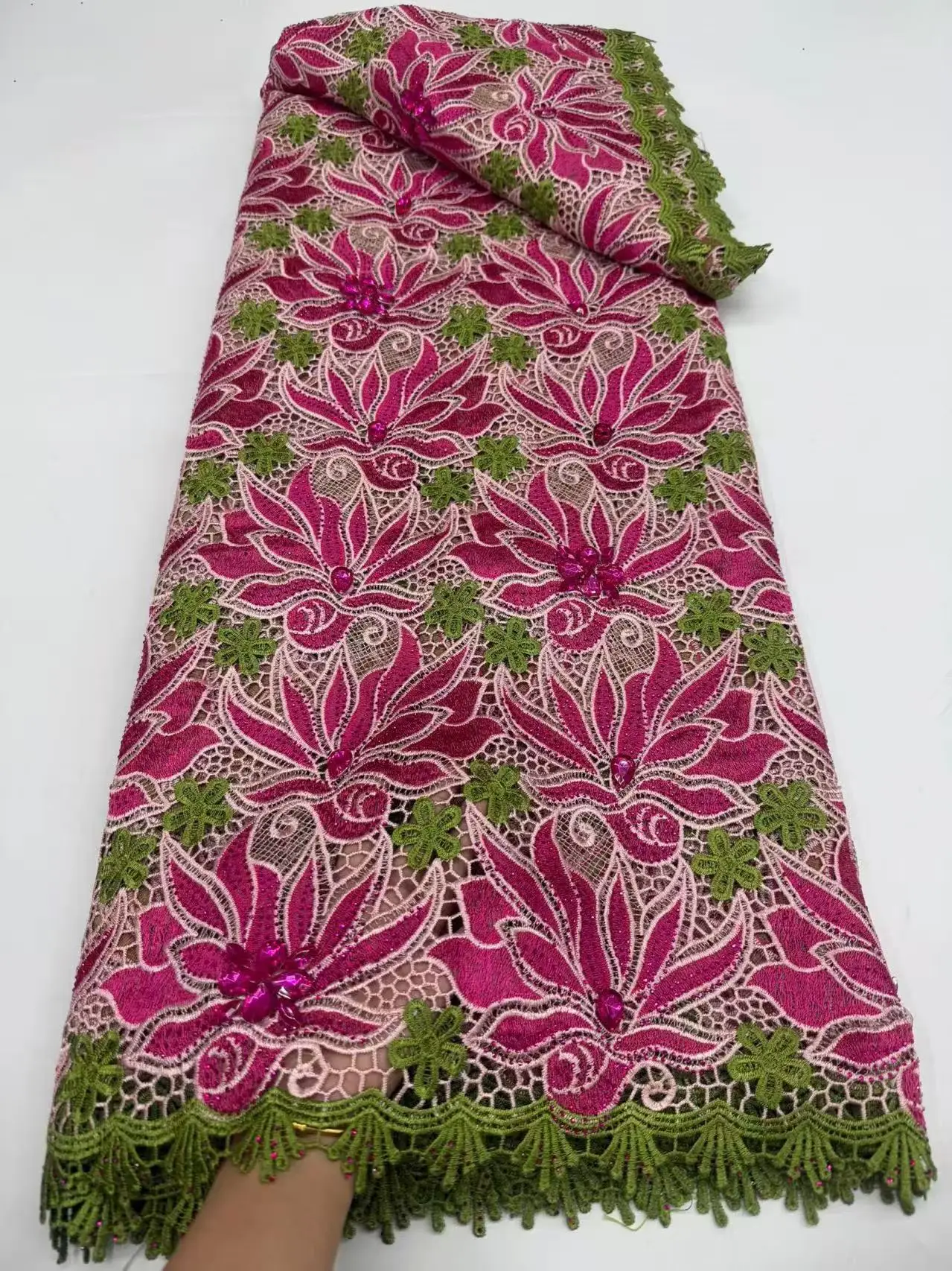 Swiss Voile Lace Fabric with 3D Flower Applique And Stones Super Quality African Wedding Dress Lace 2026