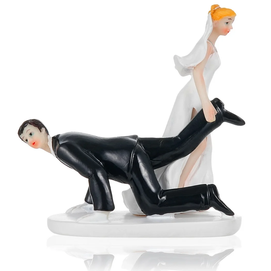 Wedding Cake Topper Bride Dragging Groom Figurine Bride Groom Wedding Decor Cake Topper Wedding Couple Statue For Cake Topper