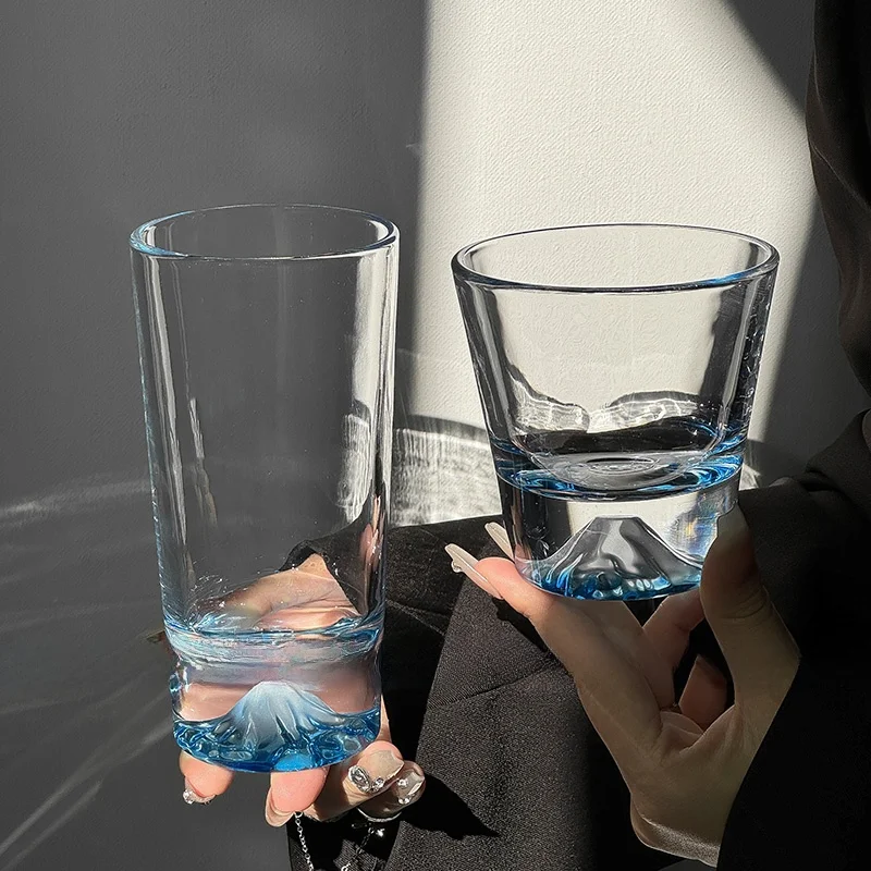 Blue Limited Edition Fuji Mountain Glass Cup Japanese Style Coffee Drinking Cup High Aesthetic Value for Guests Home Use