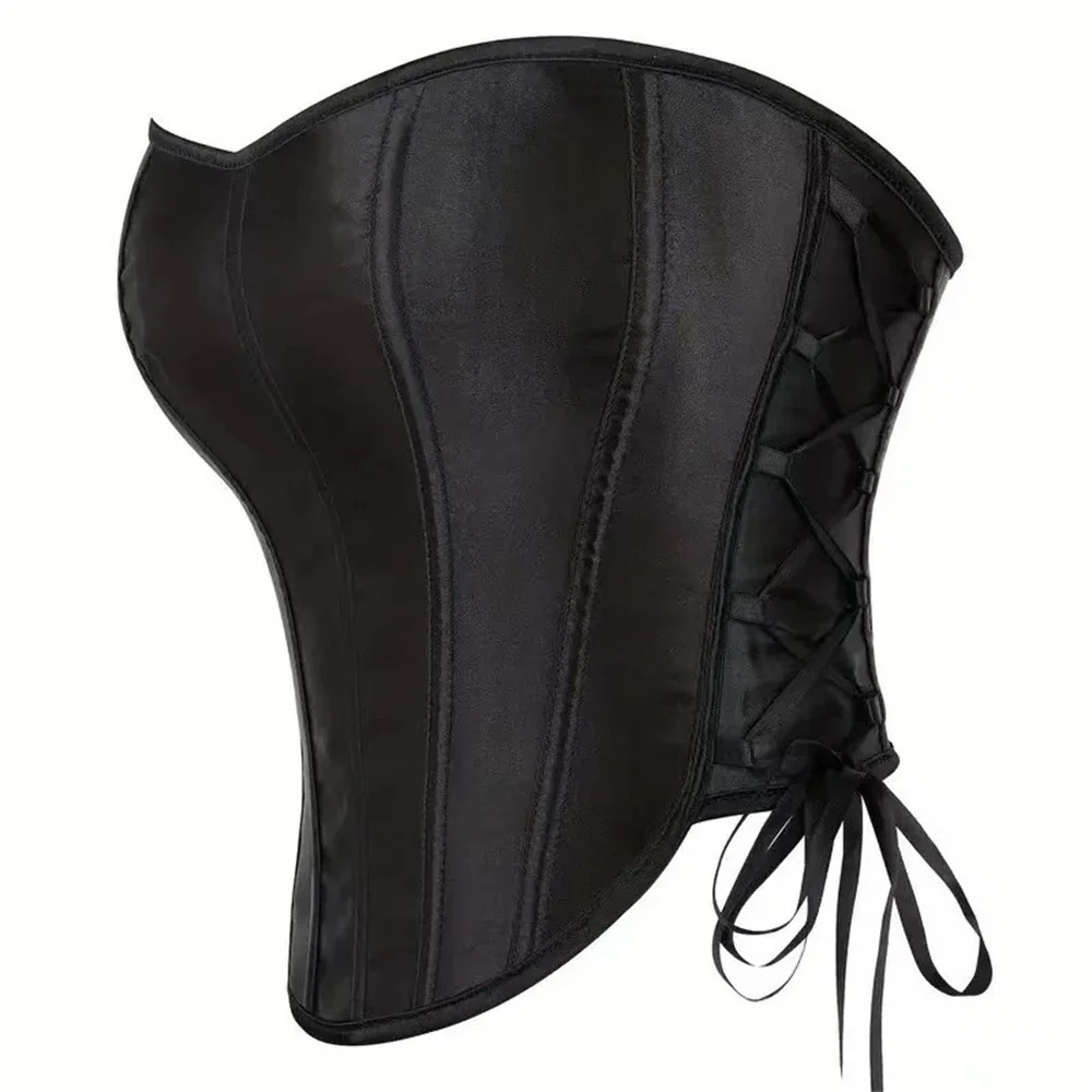 

Women Black Satin Corset Top Gothic Waist Trainer Bustier Crop Top Vintage Side Lace-Up Burlesque Party Sexy Lingerie