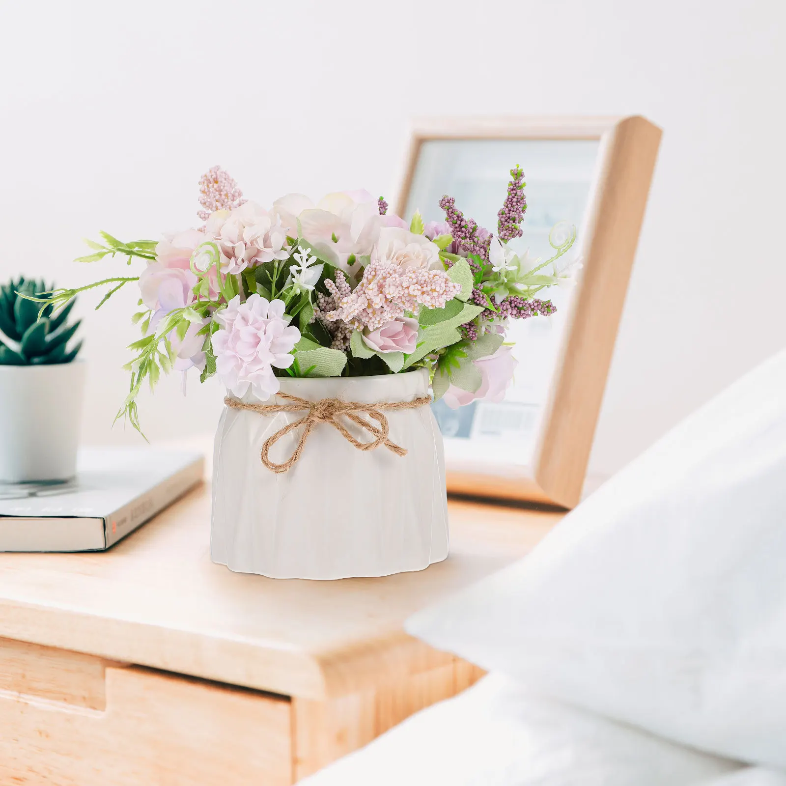 

1pc Ceramic Flower Pot Artificial Rose Simulation Bonsai Decor For Home Office Hotel Desktop Fake Plants Decoration