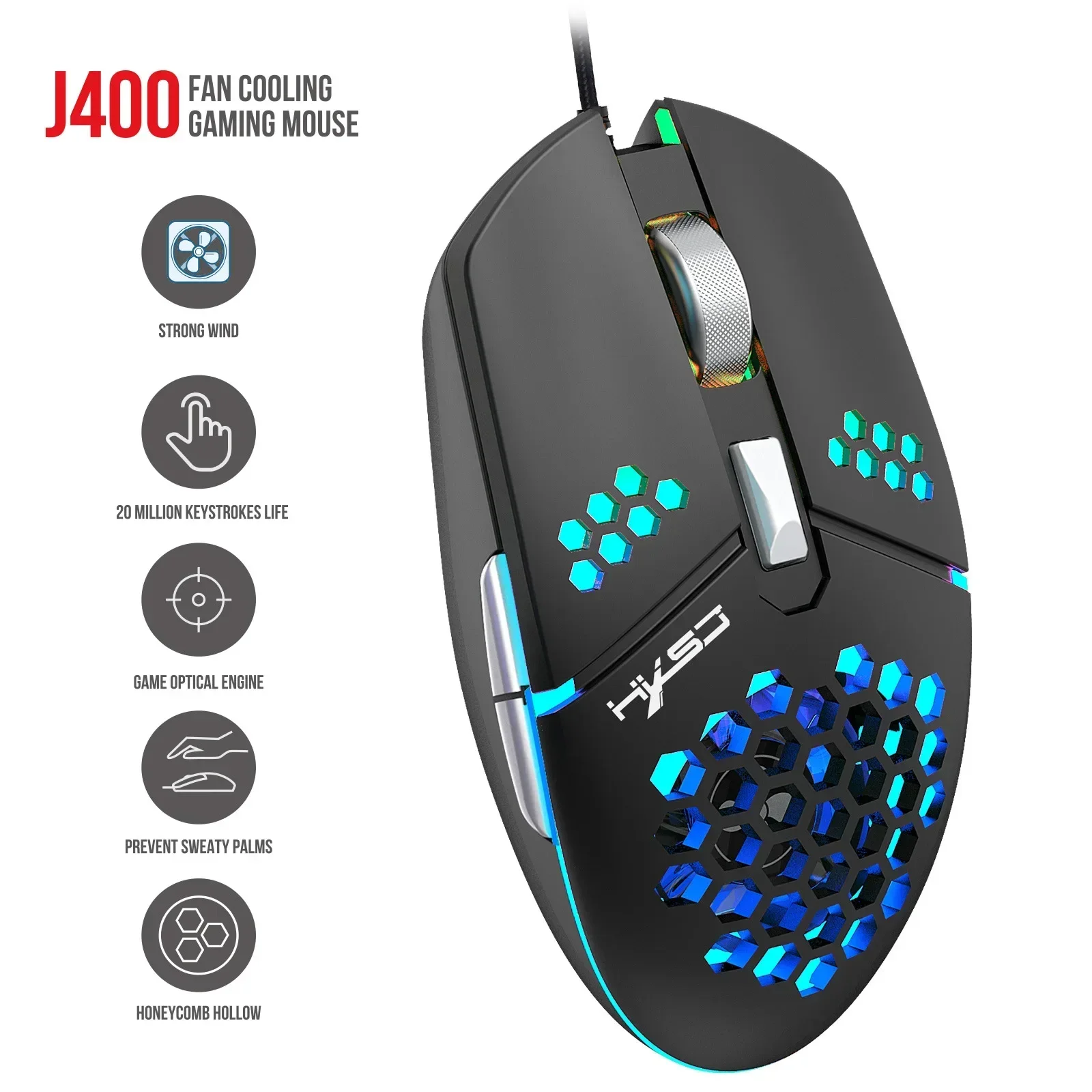 

For office gaming J400 New Fan Mouse Macro Programming Wired Hole Game Mouse 8000dpi Adjustable Hand Sweat-proof Design