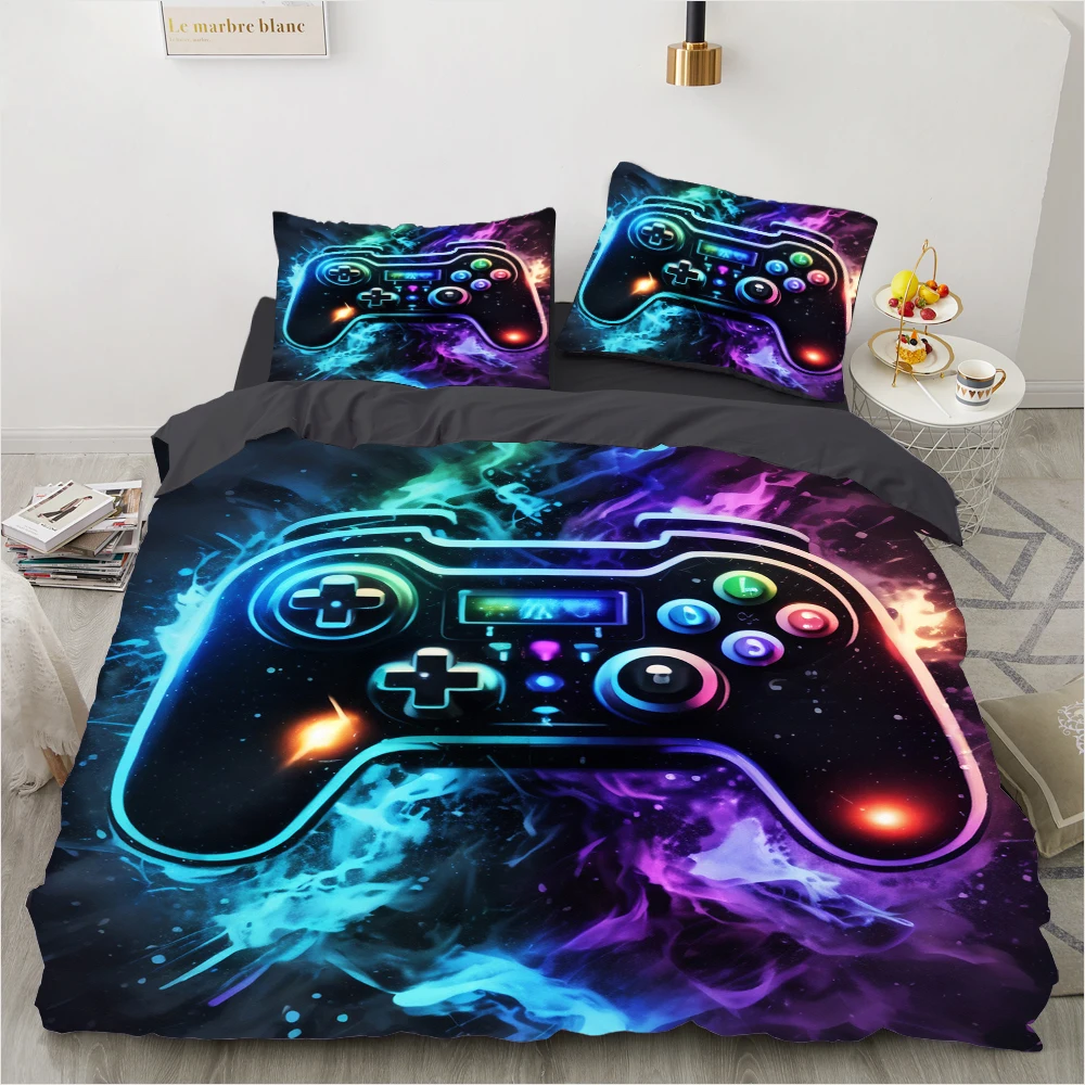 Gamer Bedding Sets For Boy, Gamepad Controller Duvet Cover Set King Size,Video Games Home Decor Comforter Cover For Teen Bedroom