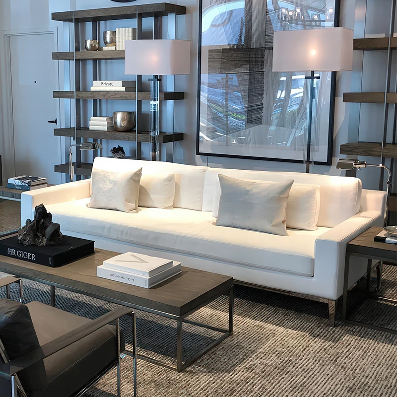 xx-RH ITALIA TRACK ARM SOFA, White Fabric Upholstery with Metal Base, Modern Luxury Living Room Furniture Set