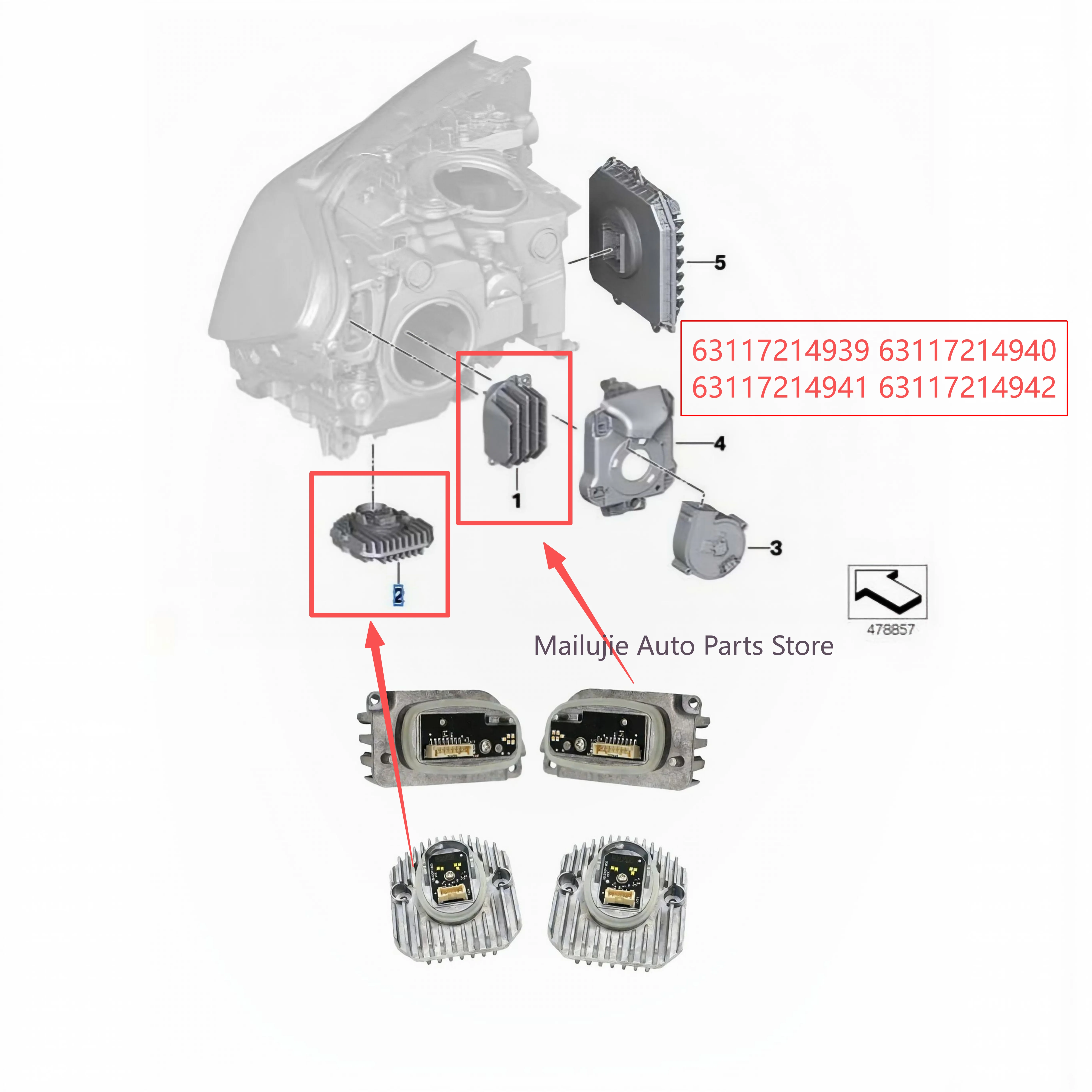 63117214939 63117214940 63117214941 63117214942 For BMW 5 Series G30 G38 2017-2019 Daytime Running Light LED Headlight Module