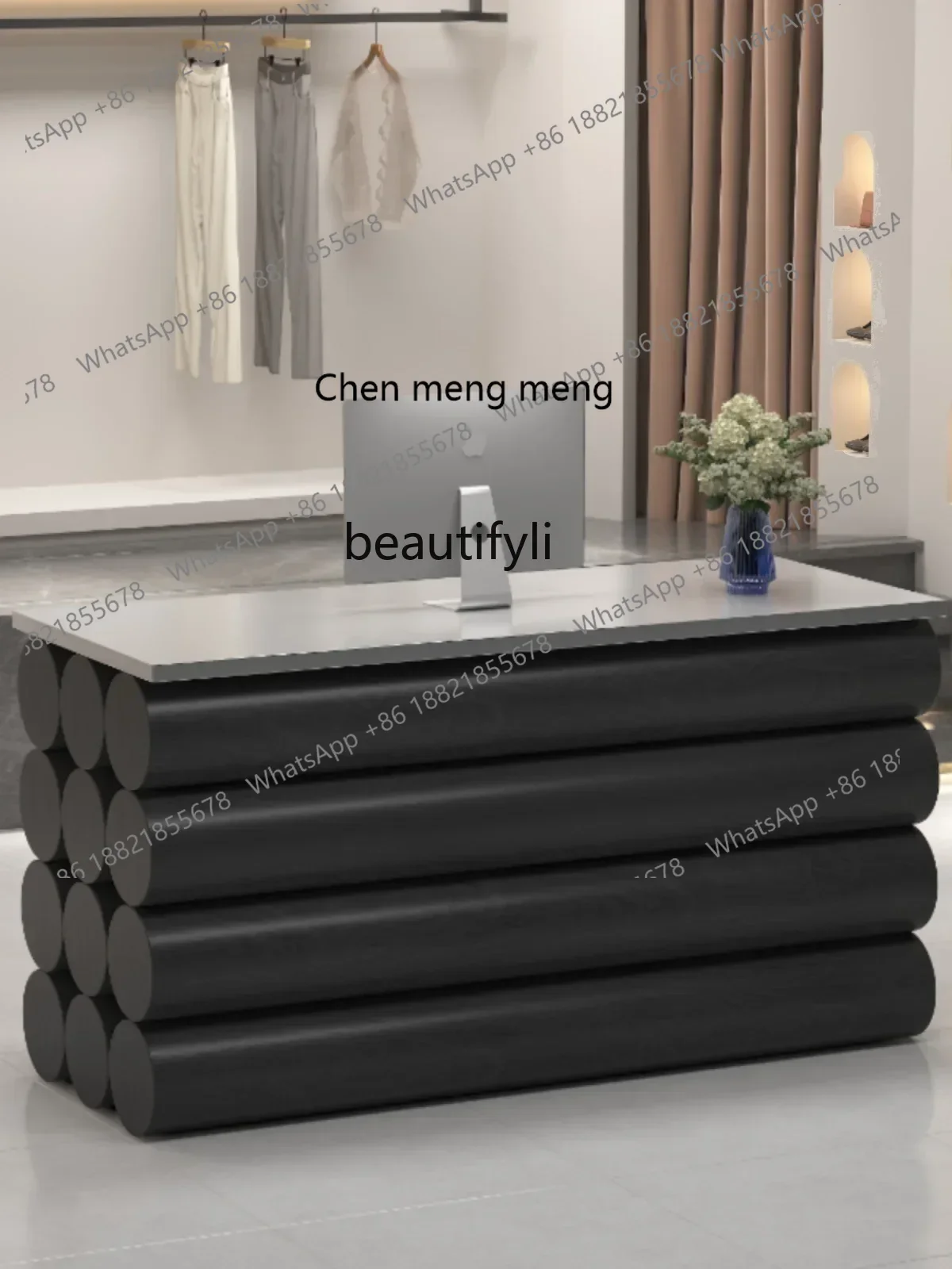 xx1Clothing store checkout page Simple light luxury stainless steel front desk Hair salon reception desk