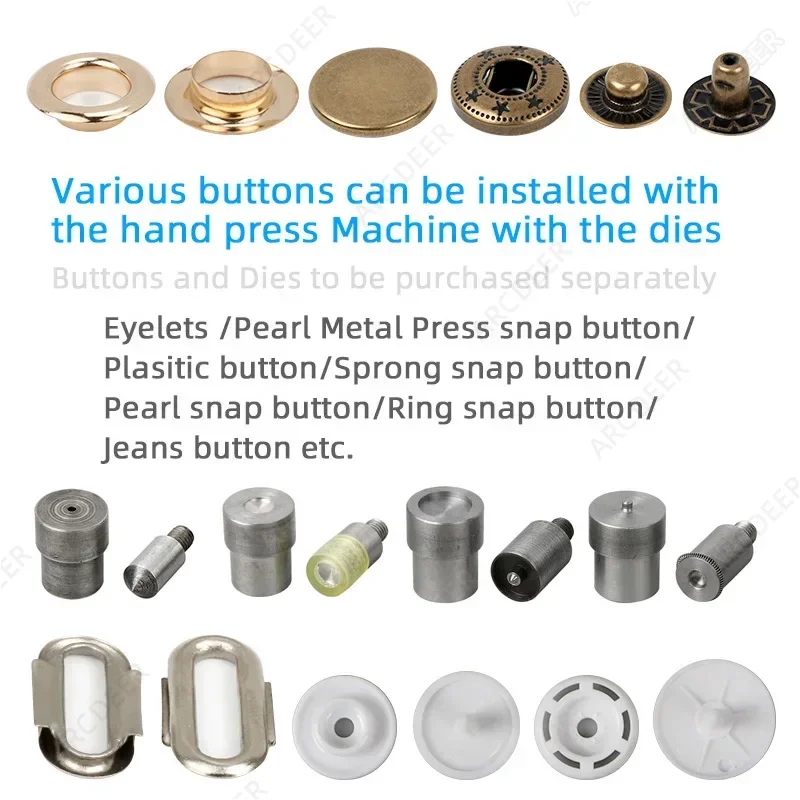 Hand Press Machine Metal Dies Mold Eyelet Double Cap Rivets Snap Fastener Buttons Installation Tools for Leathercraft Handmade