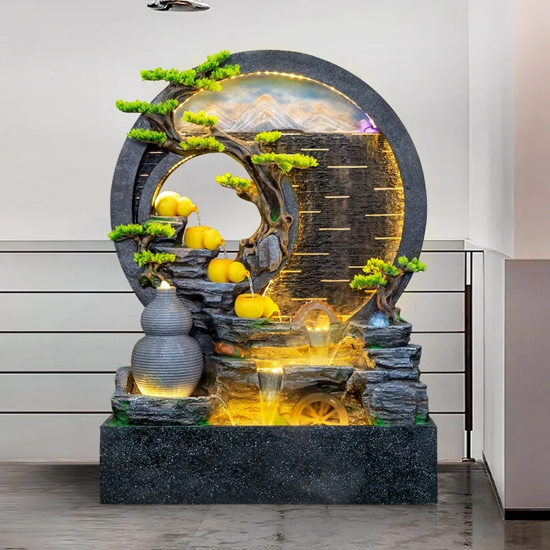 New Chinese creative round water curtain wall gourd flowing water ornament hotel lobby company decorative landscape