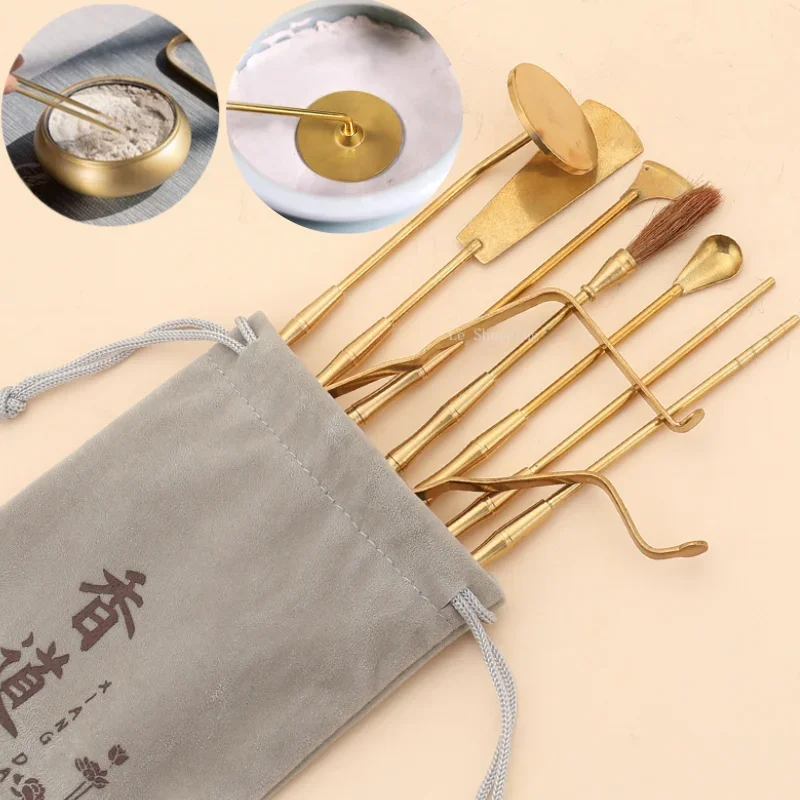 Pure Copper Incense Lore Tool 7-piece Set/Bamboo Incense Spoon Incense Spatula Press Ash Sweep Ash Chopsticks Silver Leaf Clip