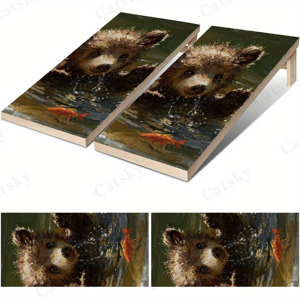 釣りベビーベアのかわいいステッカー、高価値！-2d-フラット-ビニール-サンドボード-デカール-手頃な価格で高価値、気泡がなく簡単です