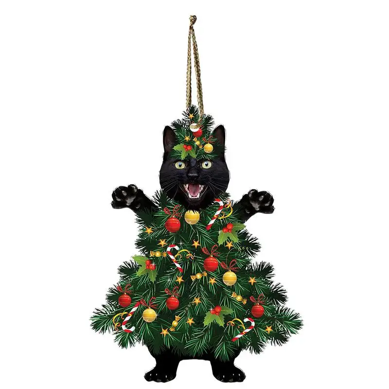 Adorno de acrílico para árbol de gato, decoración navideña bonita y encantadora, regalo para amantes de los gatos