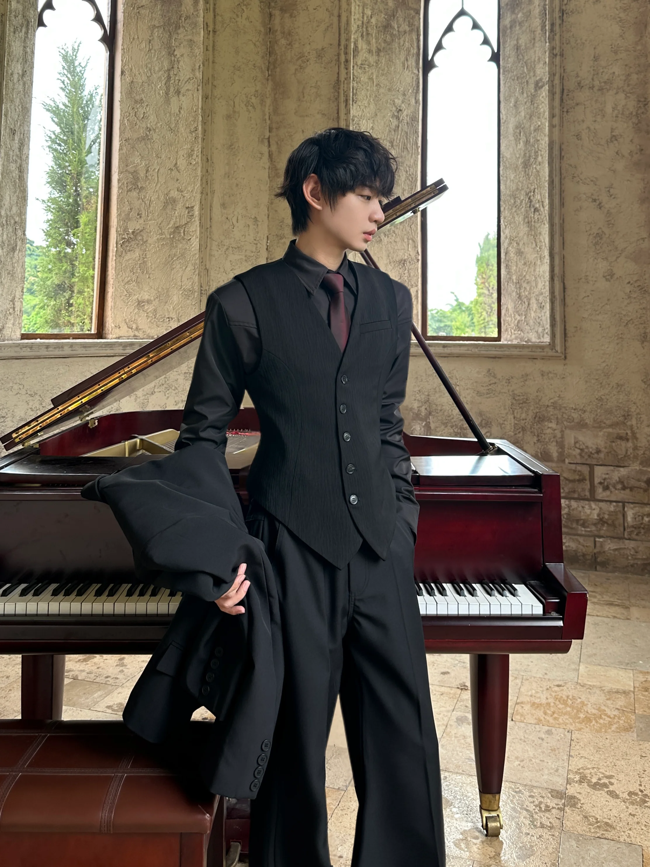 Marthenaut Original "Black Tailed" Slim Fit V-Neck Vest Single Button Sleeveless Layering Men's Fashion Casual Wedding