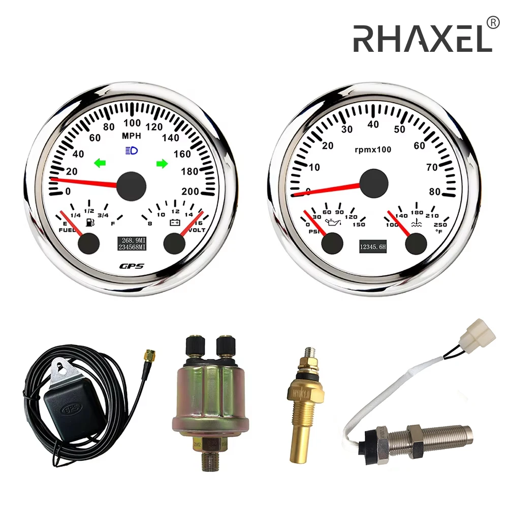 

Комплект из 2-х датчиков RHAXEL: спидометр 85 мм (до 200 миль/ч), GPS-тахометр, указатель уровня топлива, датчик температуры воды. Вольтметр давления масла 0-150PSI 12В для автомобиля и автофургона