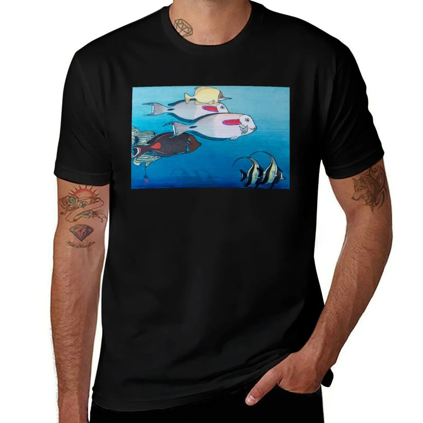 Fishes of Honolulu by Yoshida Hiroshi T-Shirt Gym Exercise Short Sleeve T-Shirt