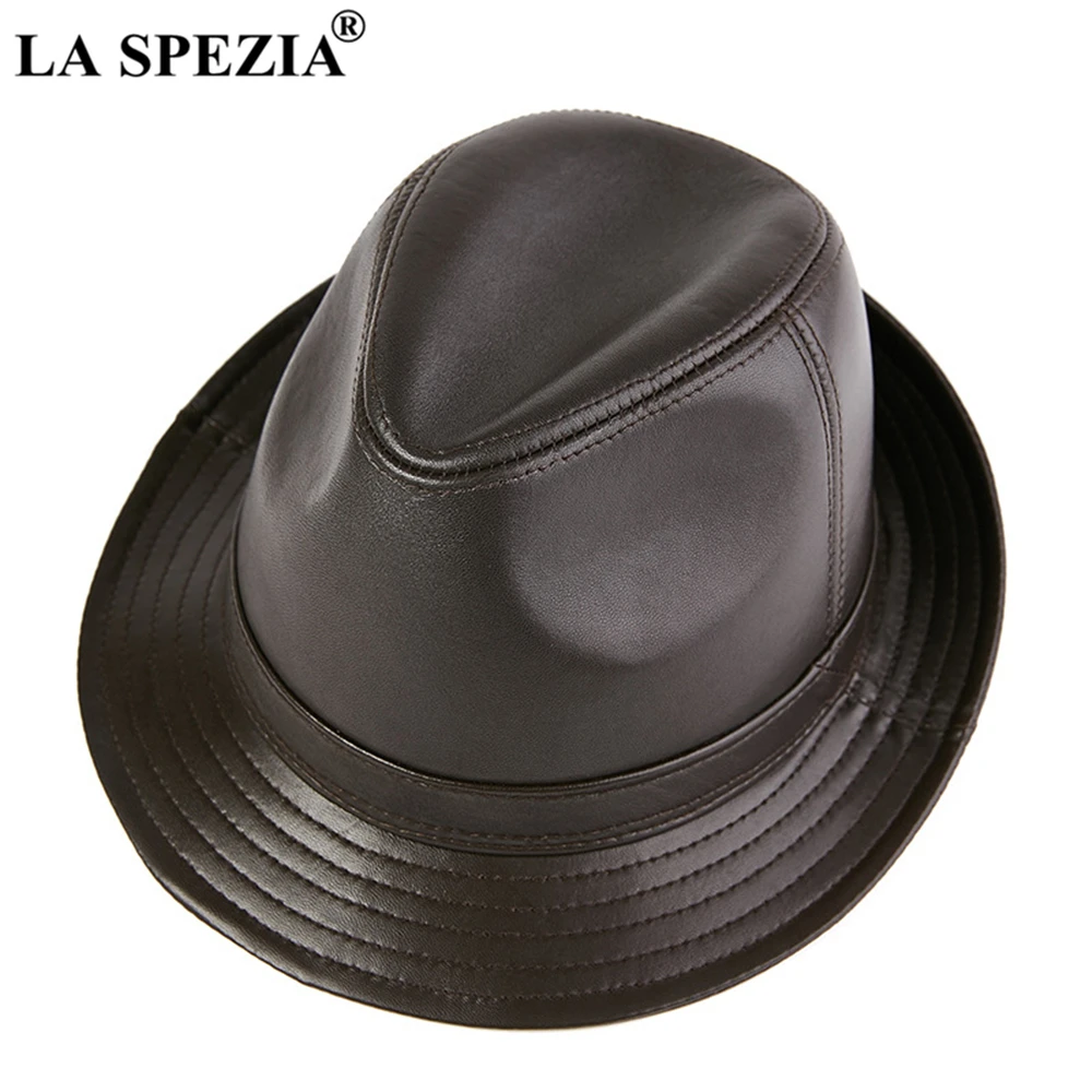 

LA SPEZIA New Design Men Fedora Hat Real Leather Sheepskin Dark Brown Jazz Hat Male Autumn Winter High Quality Men's Top Hat