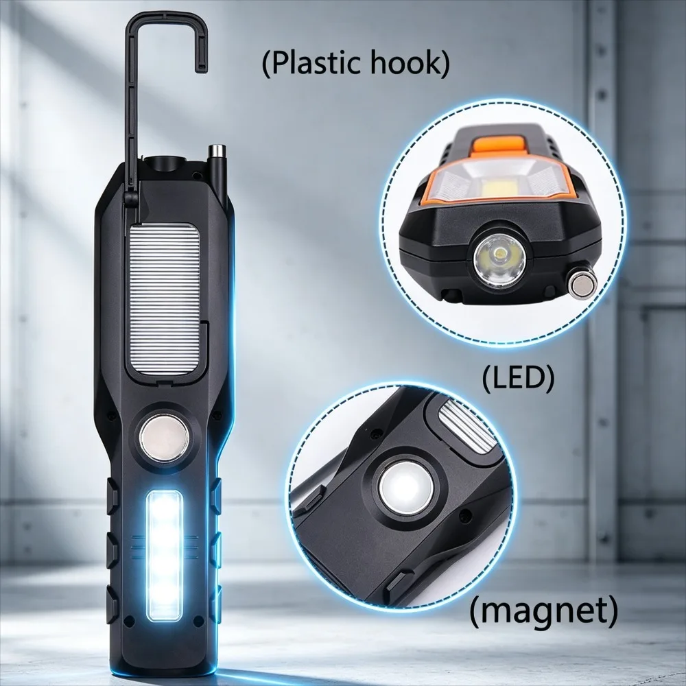 New LED Work Light Built‑in Battery USB Rechargeable Magnetic Rotatable Antenna Torch for Outdoor Maintenance view 3