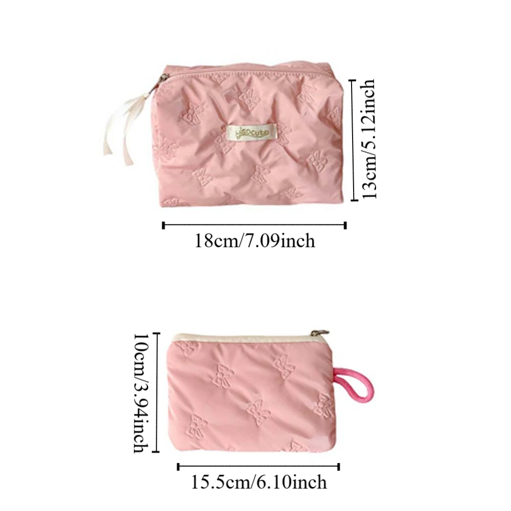Bowknot الحب القلب القوس حقيبة مستحضرات التجميل الكورية Y2K غسل الحقيبة الكورية نمط مقلمة Ins نمط سعة كبيرة القوس حقيبة أدوات مكتبية