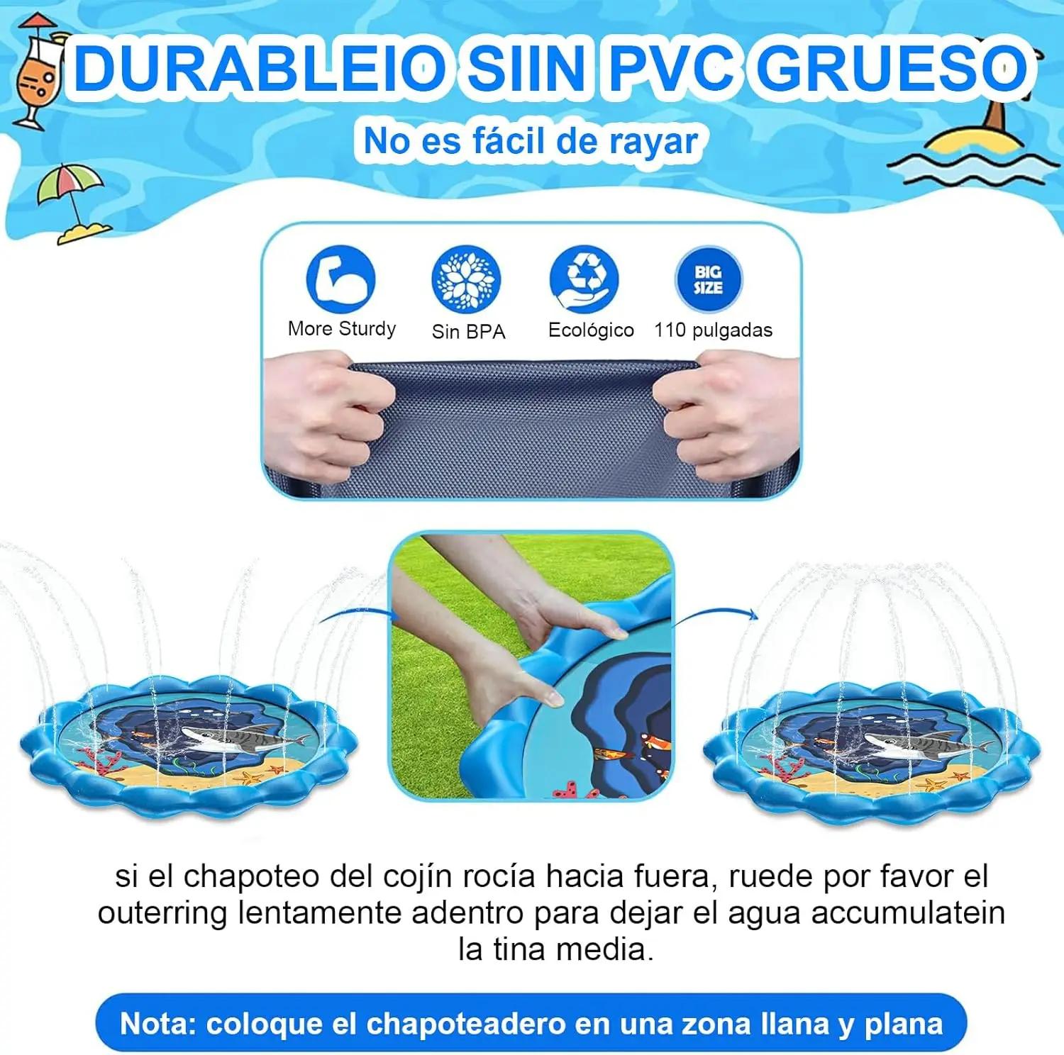 어린이와 강아지를 위한 수영장, 170CM 스플래시 패드, 어린이용 물놀이장, 두껍고 튼튼한 매트, 재미있는 물놀이 장난감