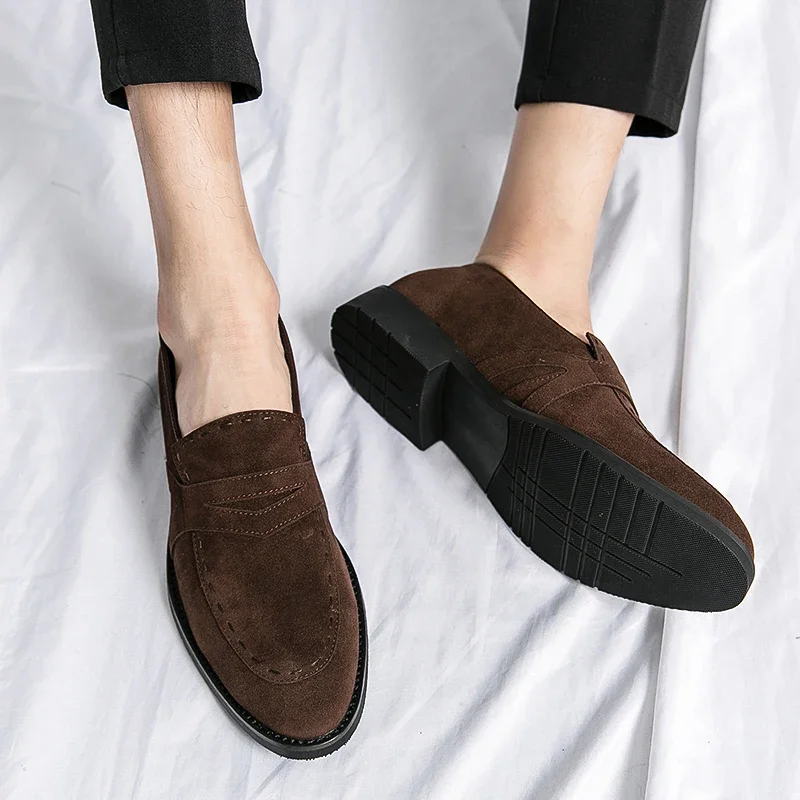 New Black Flock Loafers Breathable Slip-On Casual Shoes Handmade Men Dress Shoes  Zapatillas De Hombre