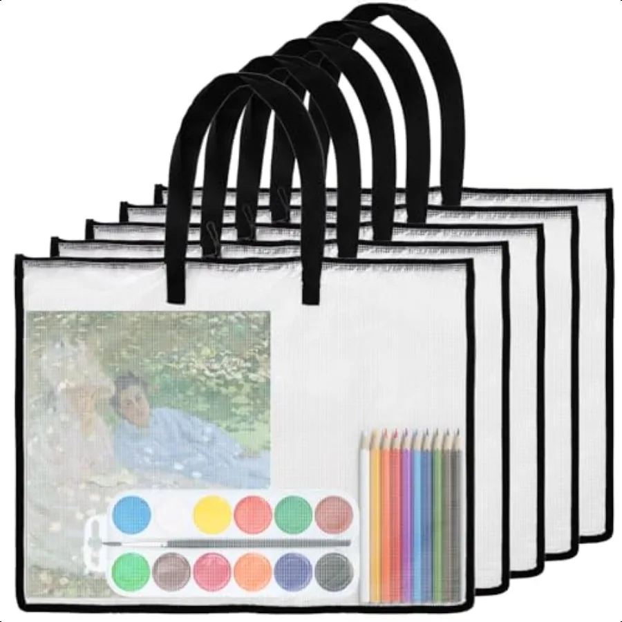 

Jucoan 5 Pack 19x25 Art Portfolio Bags Large Clear Portfolio Folder for Artwork Waterproof Poster Storage Bags with Handles for