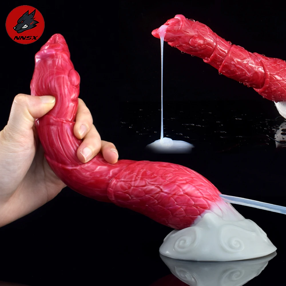 NNSX Ejaculation Wolf Dildo With Strong Sucker Squirting Function Anal Plug Red Silicone Squirting Penis Cock Sex Toy for Women