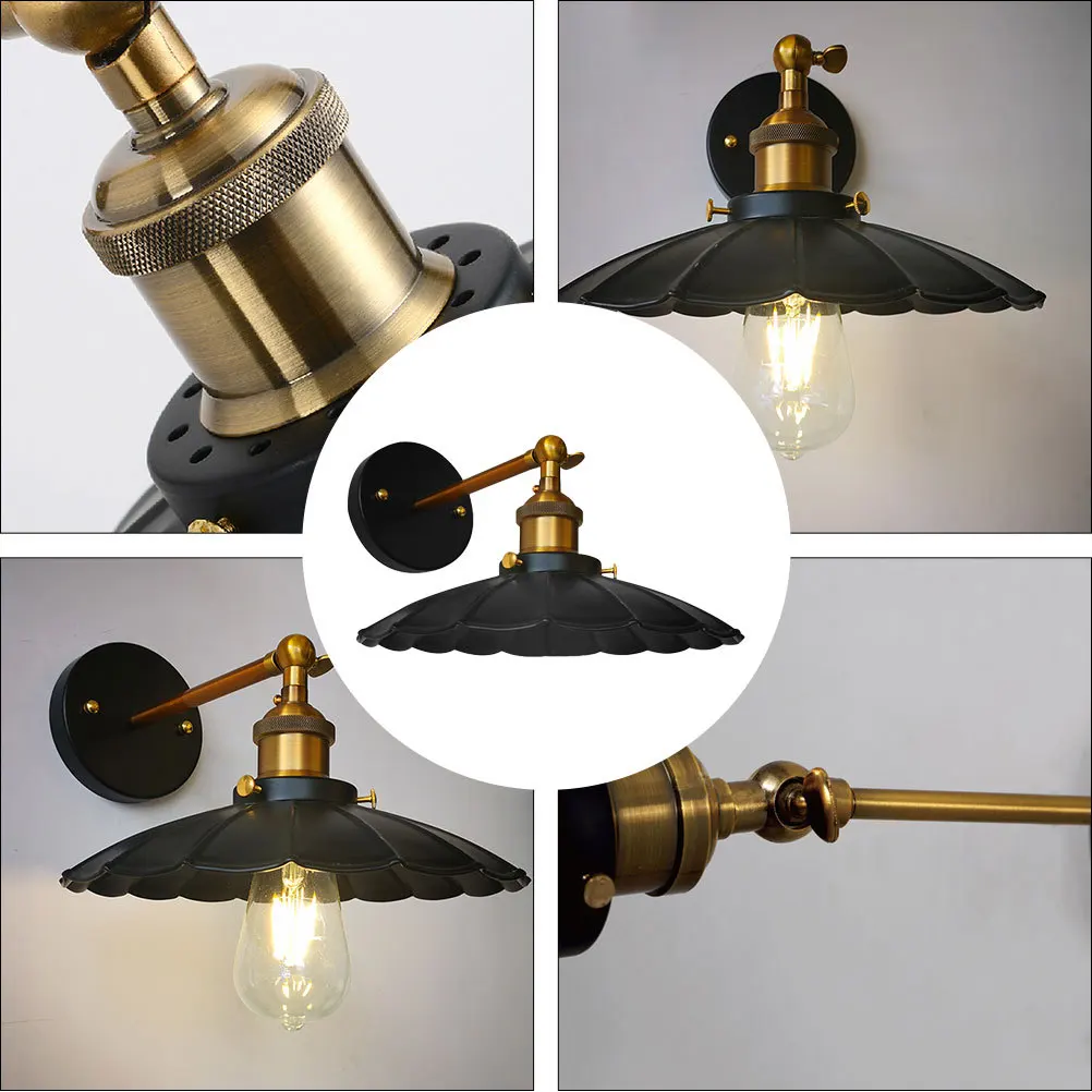 

1 pc Vintage Wall Lamp Black Petal-Shaped Design Long Service Life For Garden Balcony Café Shop Industrial Style Restaurant