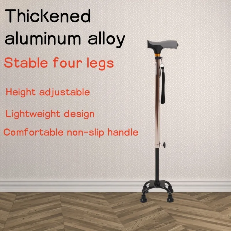 Adjustable Height Aluminum Alloy Stick, Anti-Slip, Telescopic Climbing Cane with Four-Legged Stability,, Hiking Accessories