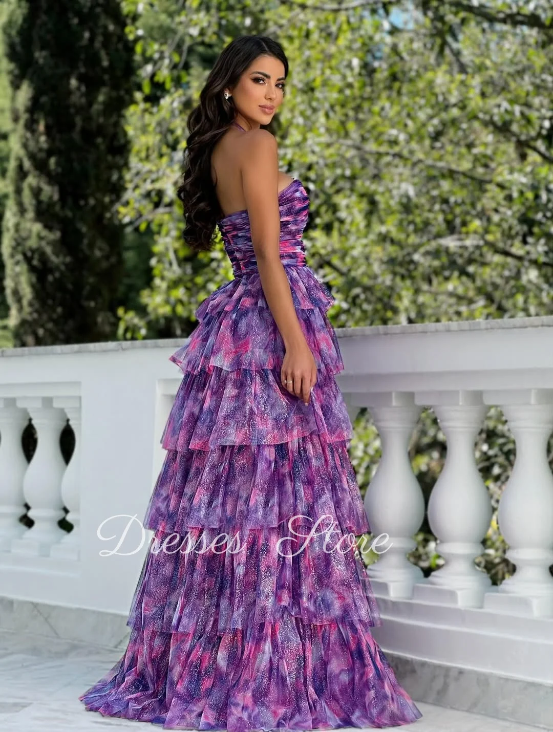 MD Modern New Tie-dye Print Halter Evening Gown Pleat Tiered Side Slit Special occasion Dress فساتين سهرة customised