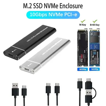 USB 3.1 M.2 SATA SSD 인클로저 모바일 케이스, NVME 프로토콜에서 C 타입 솔리드 메탈 외장 하드 디스크 케이스, 노트북 휴대폰 SSD 지원