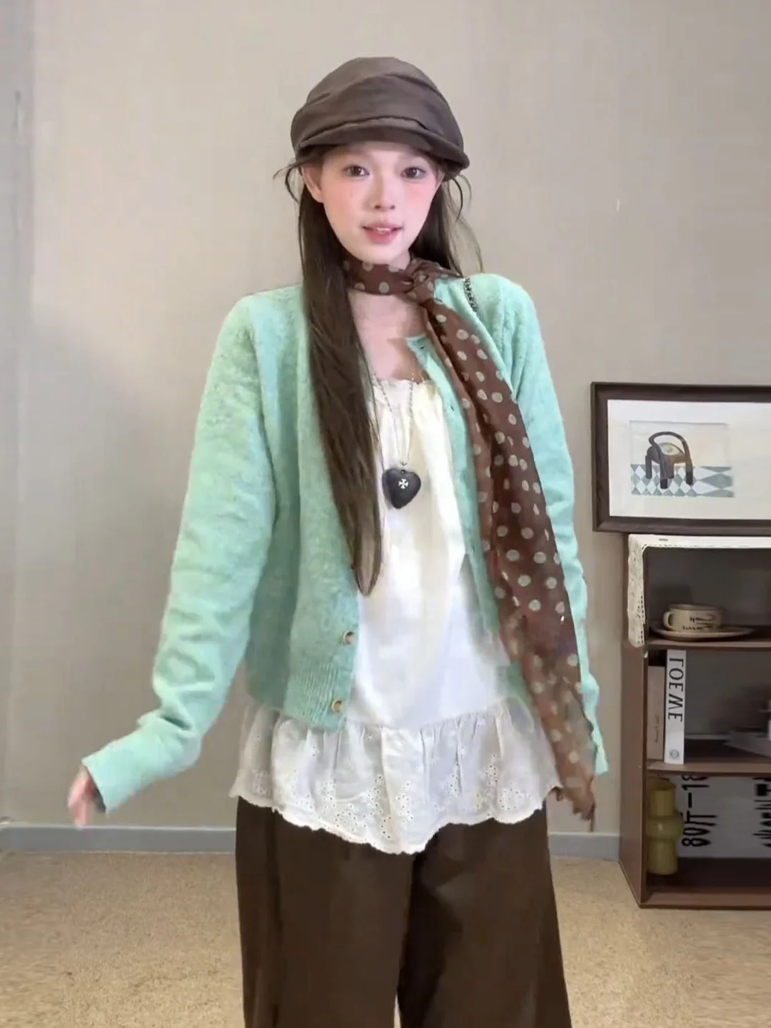 

Soft Mint een Knitted Open Cardigan Women's Autumn Winter Outerwear Gentle Layering Sweater Jaet Top Commute Slim Fit