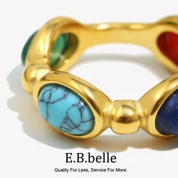 4 Colors Natural Stone Lapis Turquoise Carnelian Colorful Y2K Rings For Ladies Delicate Holiday Gold Plated Stainless Steel Ring