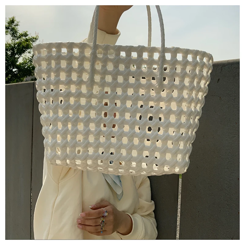 Fourre-tout en paille rond tissé à la main, sacs à main de plage imperméables, panier de vacances de grande capacité, sacs tissés à la serviette, pur, été