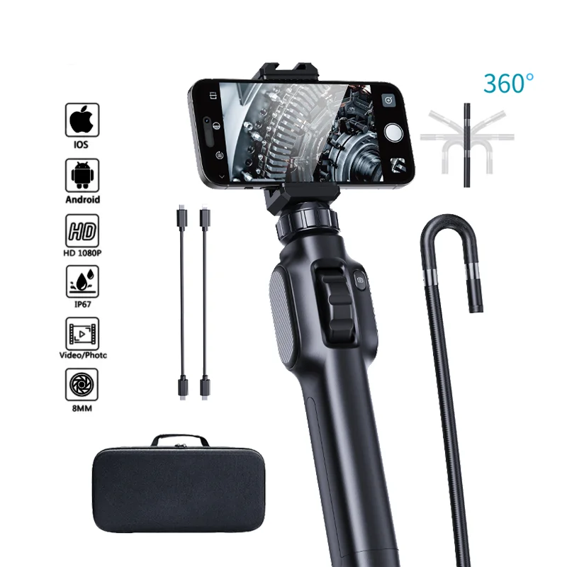 360 Grad Lenkung Gelenk Industrie Endoskop 8.5MM HD 1080P Autos Inspektion Endoskop Kamera mit 8 LED