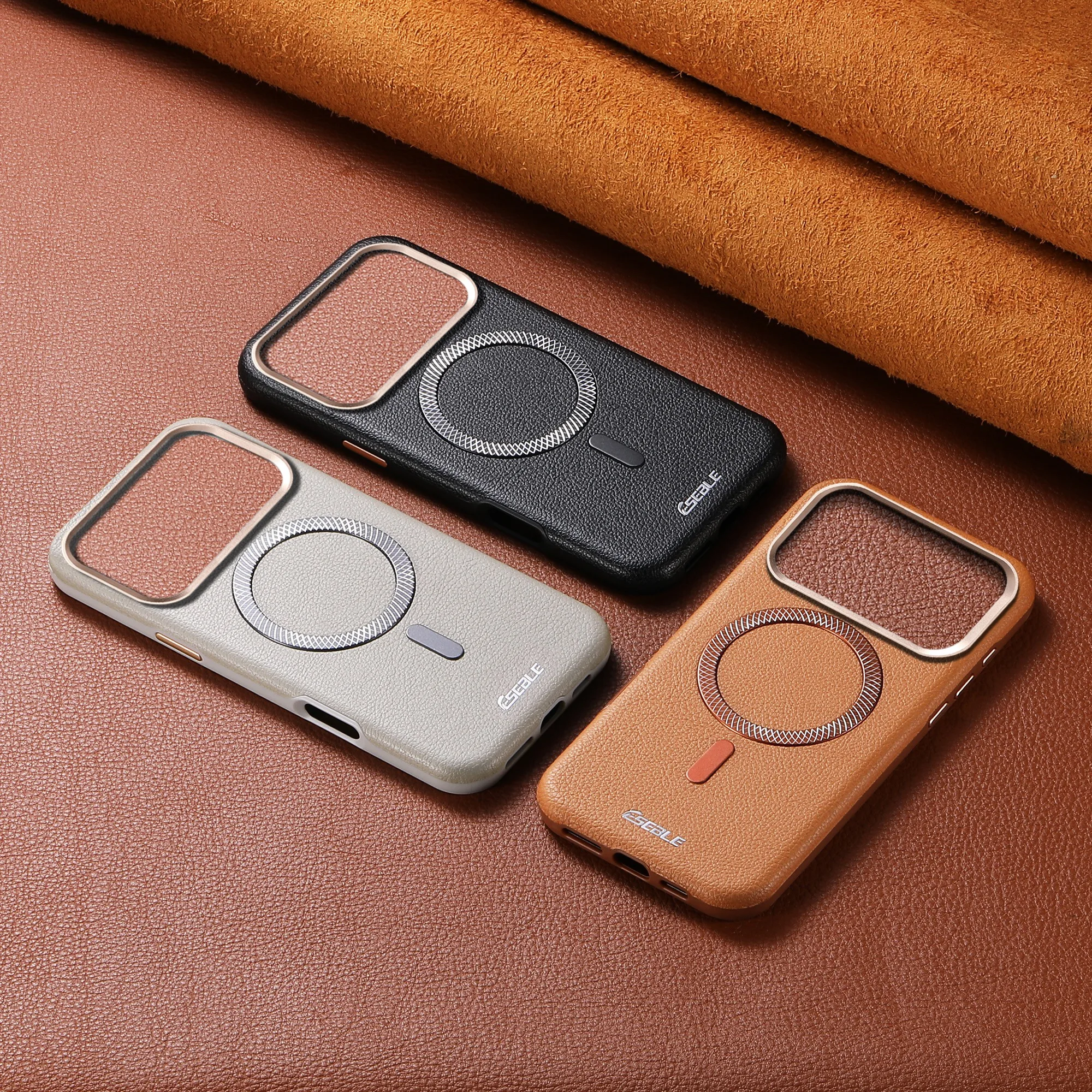 Luxury Faux Leather Phone Case Magnet Wireless Charging Frosted Feel For iPhone 17 Pro Max Air view 3