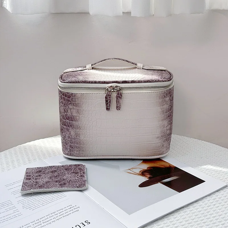 Women PU Zipper Fashion Crocodile Pattern Portable Travel Cosmetic Case Large Capacity Travel Makeup Bag