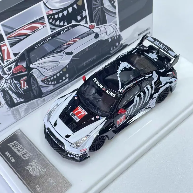 In stock 1:64 GTR R35 RS Zhaobolong No. 77 alloy miniature replica car model, boy toy gift, room collection statue